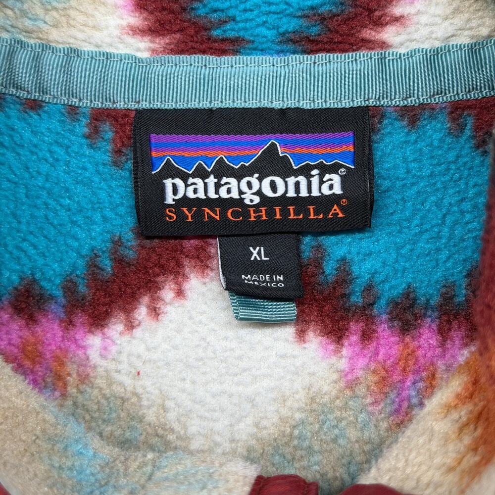 PATAGONIA Fleece Womens XL Lightweight Synchilla Snap-T Aztec Timber Twist Red - Picture 5 of 13